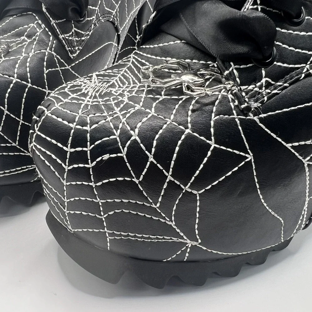 Dolls Kill Black Spiderweb Platform Lace-Up Boots